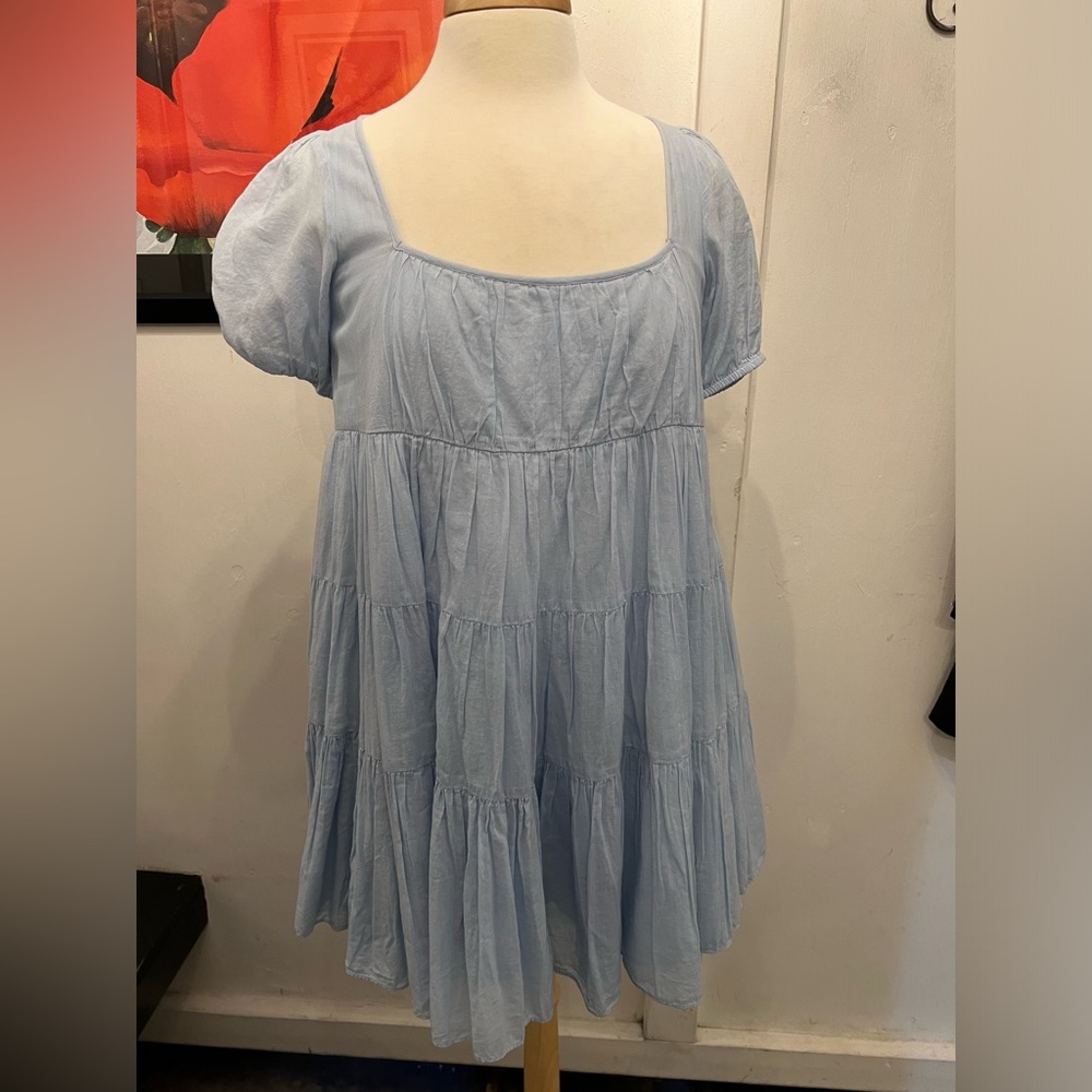 RHODE Light Blue Mini Tiered Dress